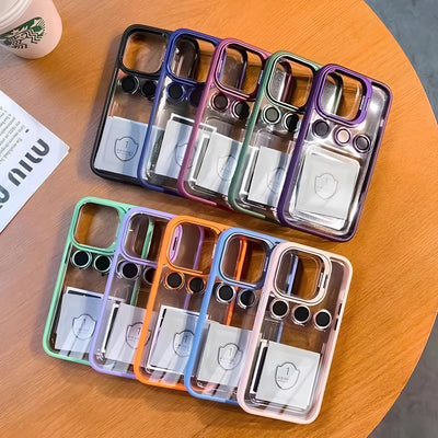 Case Transparente con Borde de Color y Protector de Lente Iphone 15
