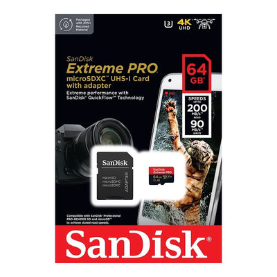 TARJETA MICROSD SANDISK 64GB EXTREME PRO 200MB/S 4K + ADAPTADOR