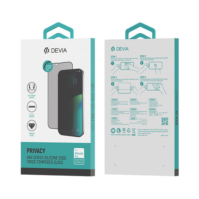 VIDRIO TEMPLADO FILTRO PRIVACIDAD BORDE SILICONA IPHONE 14 PRO DEVIA