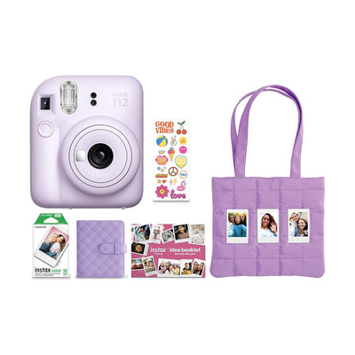 Cámara Instantánea Fujifilm Instax Mini 12 + Película Instax Mini, Álbum de Fotos, Stickers Decorativos y Bolsa Tote Original