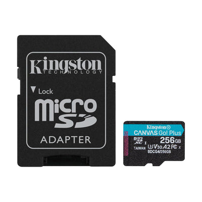 Micro SD + Adaptador Kingston 256GB 200mb/s Canvas Go Plus A2 U3 V30