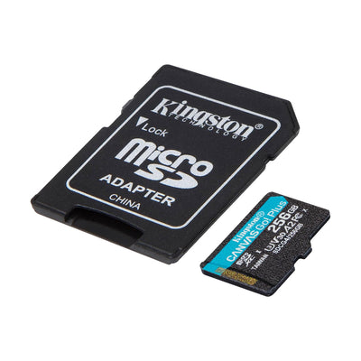 Micro SD + Adaptador Kingston 256GB 200mb/s Canvas Go Plus A2 U3 V30