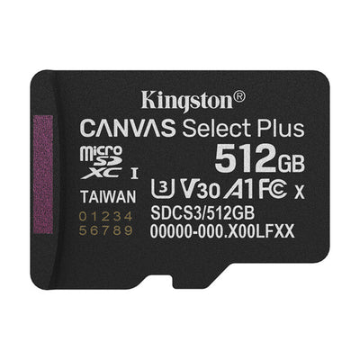 Micro SD + Adaptador Kingston 512GB 150mb/s Canvas Select Plus