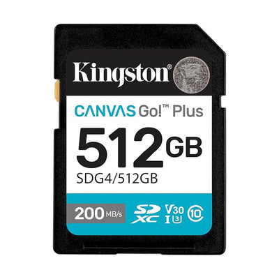 Tarjeta SD Kingston 512GB 200mb/s SDXC C10 UHS-IU3 V30 Canvas Go Plus